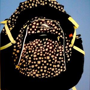 High Sierra black and yellow daisy backpack EUC
